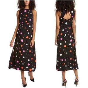 Ted Baker Dress Lizzzee Side Ruched Midi in Black Polka Dot